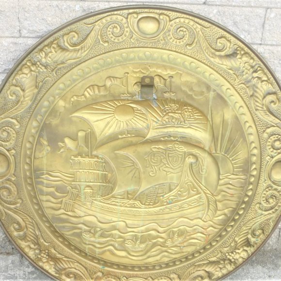 22" DETAILED Solid BRASS TRAY Round Tray Serving Tray Decorative Tray Horoscope - Picture 7 of 9